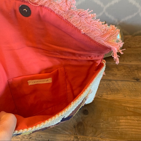 New Fringed Aztec Pink Tote Clutch Purse - Picture 7 of 8